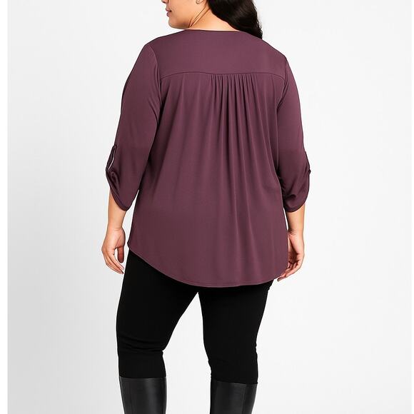 MPH Collections Plum Gold Zip Front Blouse 3X - Picture 2 of 6